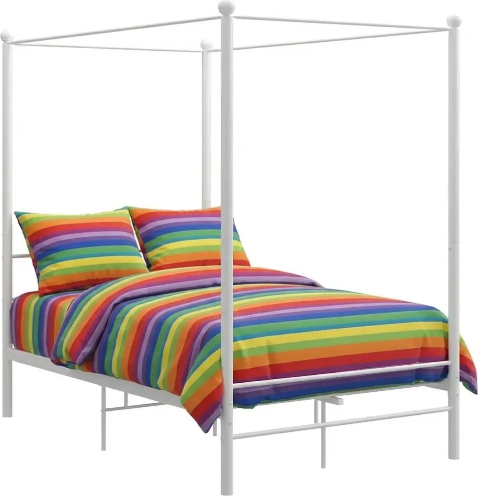 Białe podwójne łóżko z baldachimem 140x200 cm H7-R21