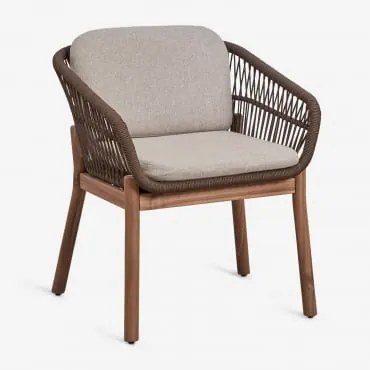 Krzesło Ogrodowe Z Podłokietnikami Z Drewna Akacjowego I Plecionego Sznurka Karvia Akacja Brąz & Tkanina W Kolorze Orzecha Laskowego - Sklum