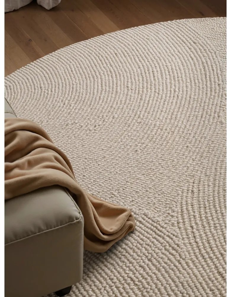 Wełniany okrągły dywan tkany ręcznie w jasnym naturalnym kolorze ø 150 cm Eleni Natural White – Hanse Home