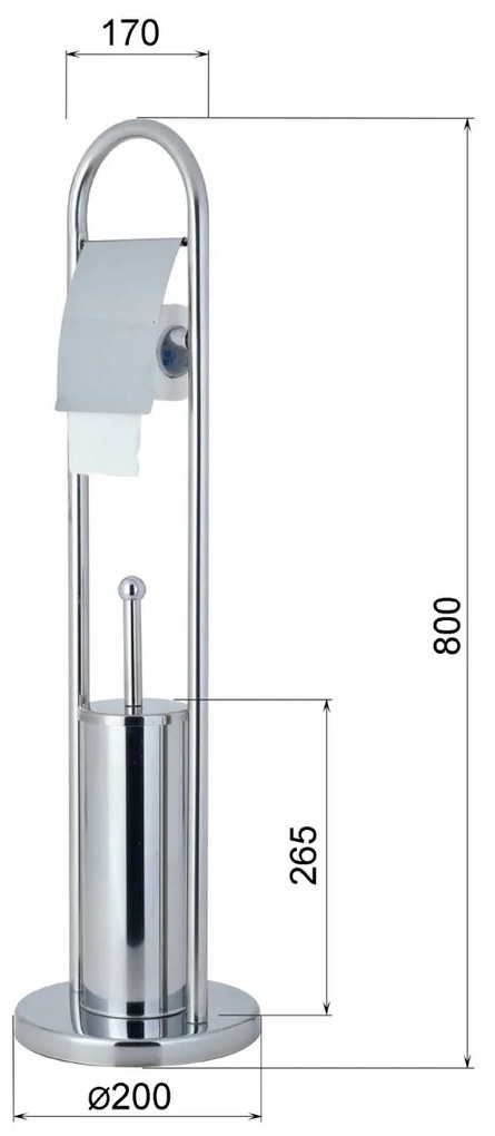 AQUALINE SB131 Samba Stojak z podstawą, szczotką WC i uchwytem do papieru toaletowego, srebrny