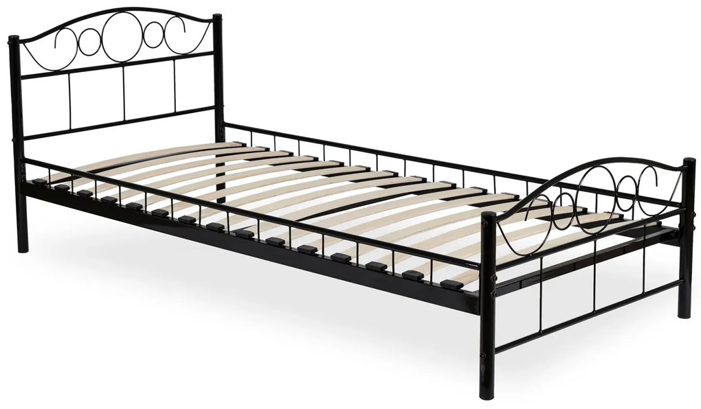 Czarne jednoosobowe metalowe łóżko 90x200 P2-B95