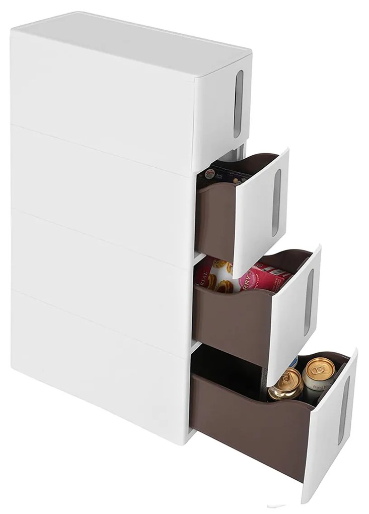 Wąski regał na kółkach z 4 szufladami TROLLEY 17x84 cm, biały