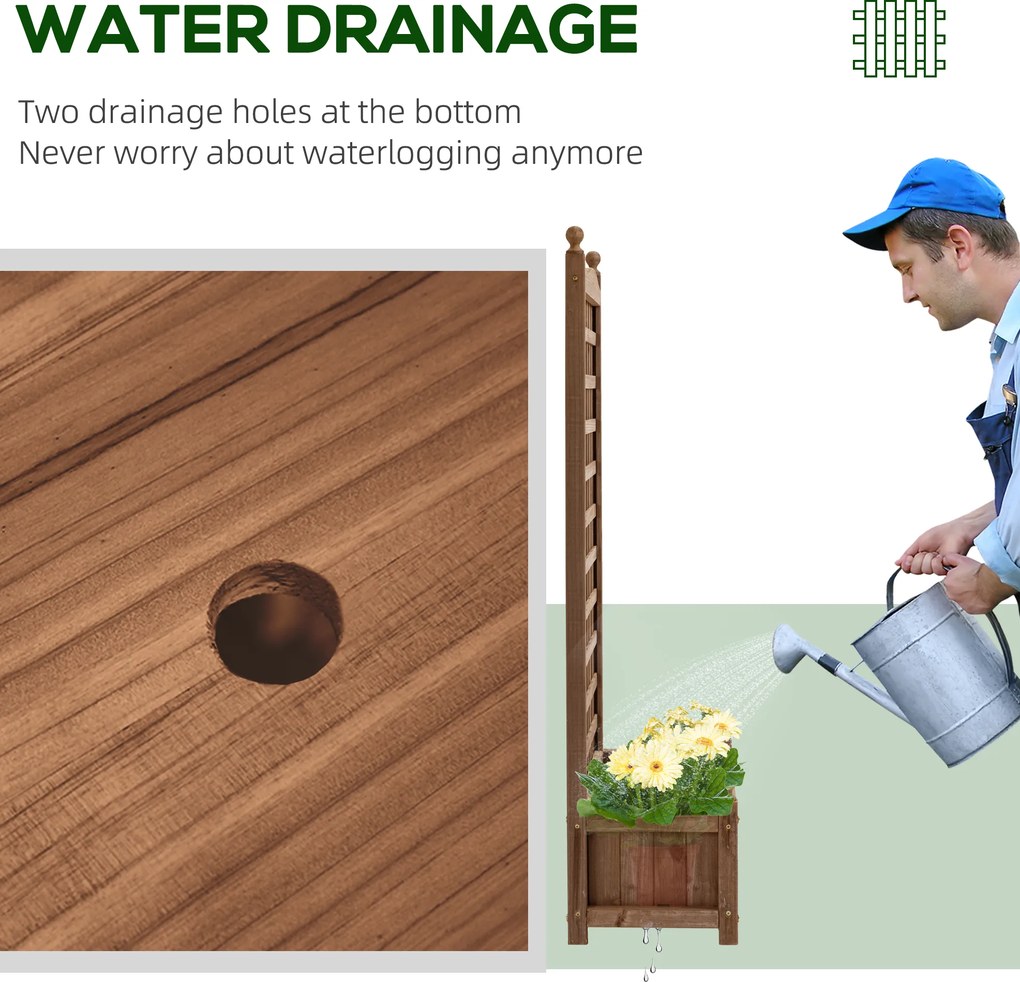 Outsunny Podwyższone Grządki z Trejażem do Roślin Pnących, Skrzynka na Kwiaty z Wspornikiem dla Winorośli, Drewno, Ciemnobrązowe, 64 x 28 x 120 cm