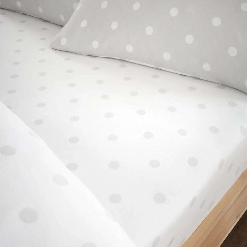 Białe/szare flanelowe prześcieradło z gumką 150x200 cm Polka Dot – Catherine Lansfield