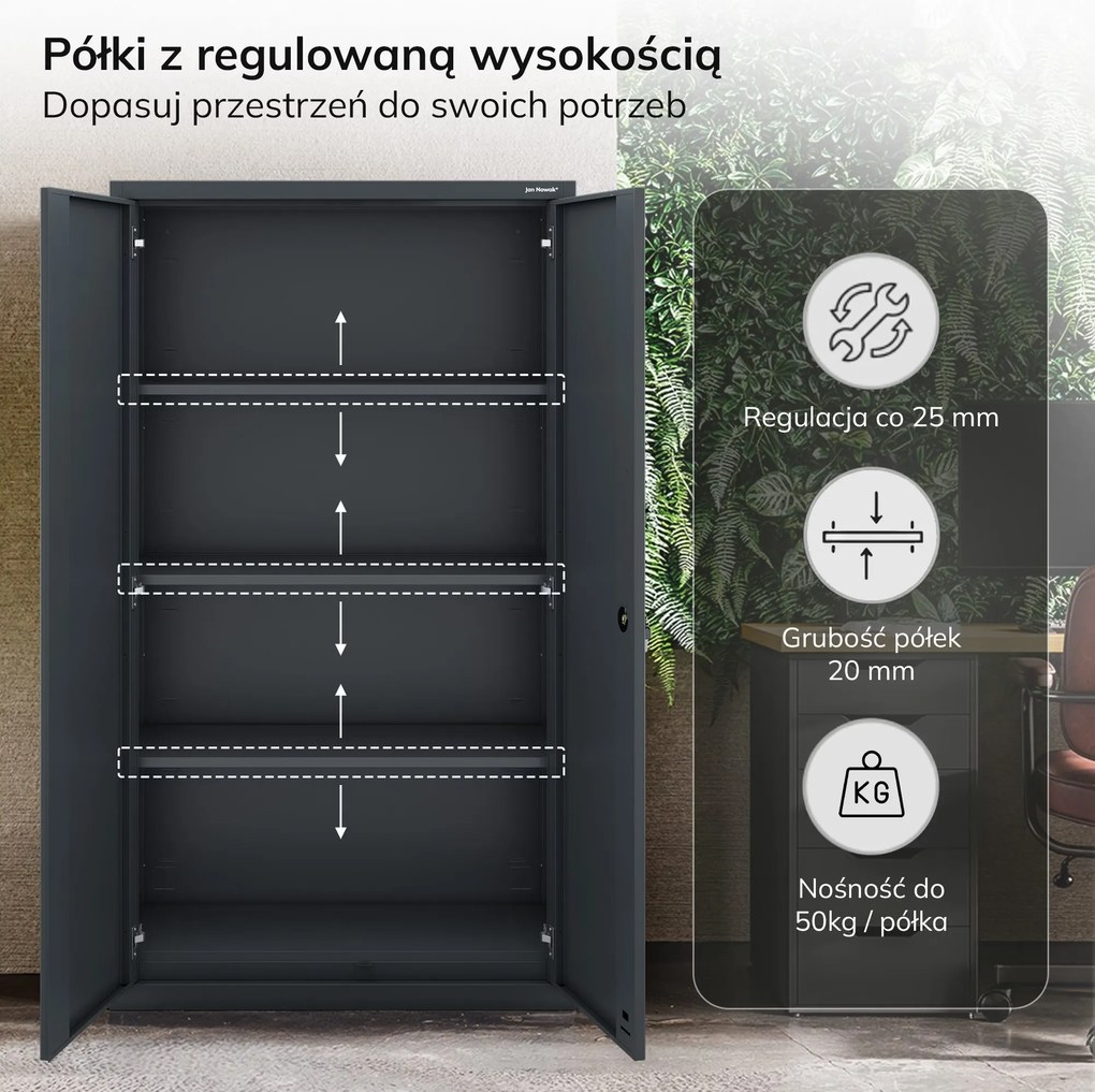 Szafa modułowa metalowa wielofunkcyjna na cokole antracytowa MEGAN 1600 x 900 x 400 mm