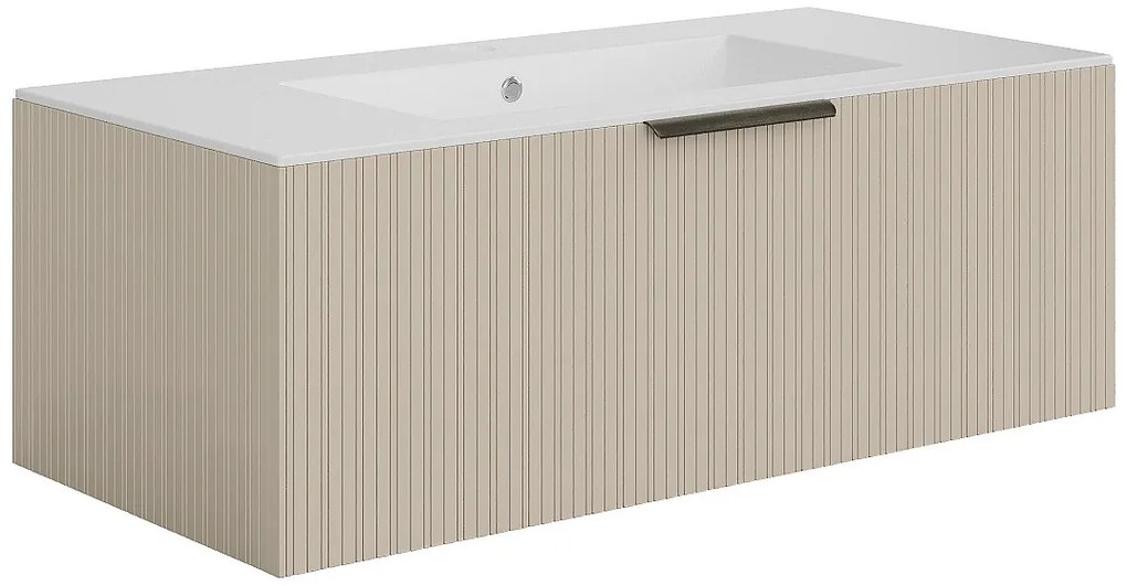 wisząca prążkowana szafka łazienkowa z umywalką do zabudowy - Kolor beżowy - 100 ​​​​​​​​ - 100 cm - PALIRO