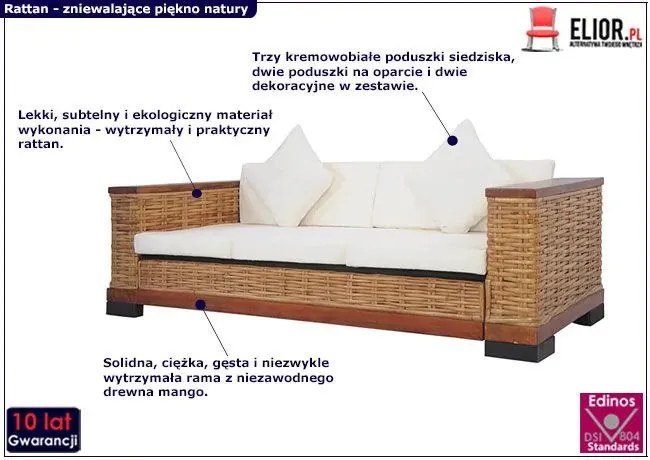 Sofa trzyosobowa - rattan + brąz D0-T97