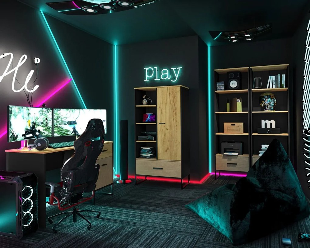 Szafka nocna młodzieżowa COLIN 08 dąb złoty craft/czarna ML MEBLE