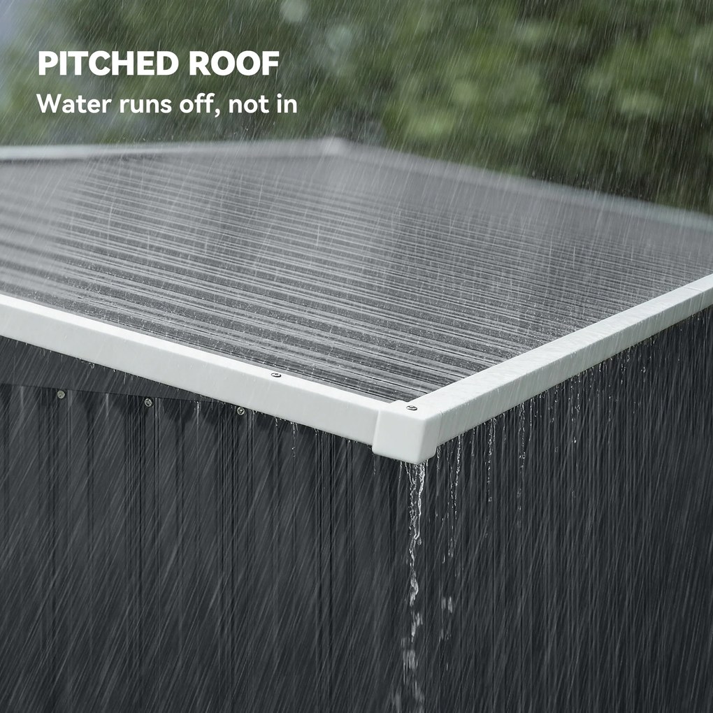 Outsunny Metalowy domek narzędziowy 2,68 m², zamykany domek z 3 drzwiami, wentylacja, dach jednospadowy, rękawice | Aosom PL