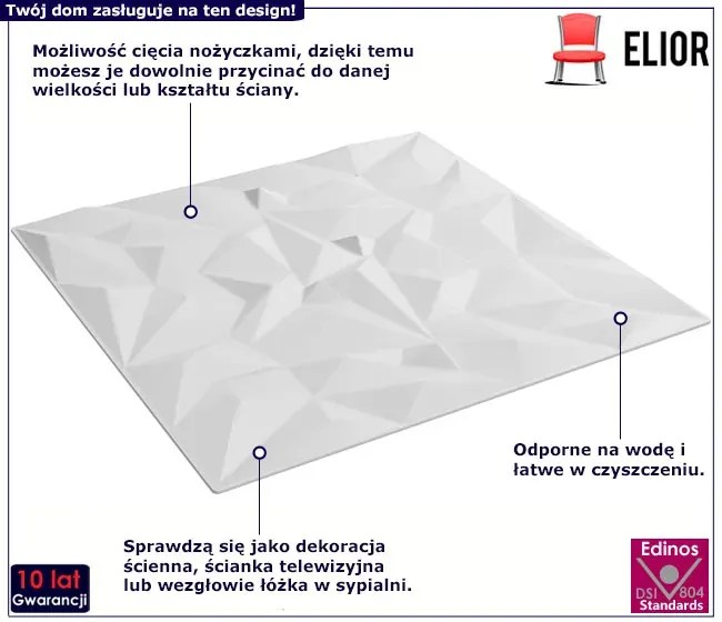 12 sztuk białych nowoczesnych paneli na ścianę - Ekna 3X
