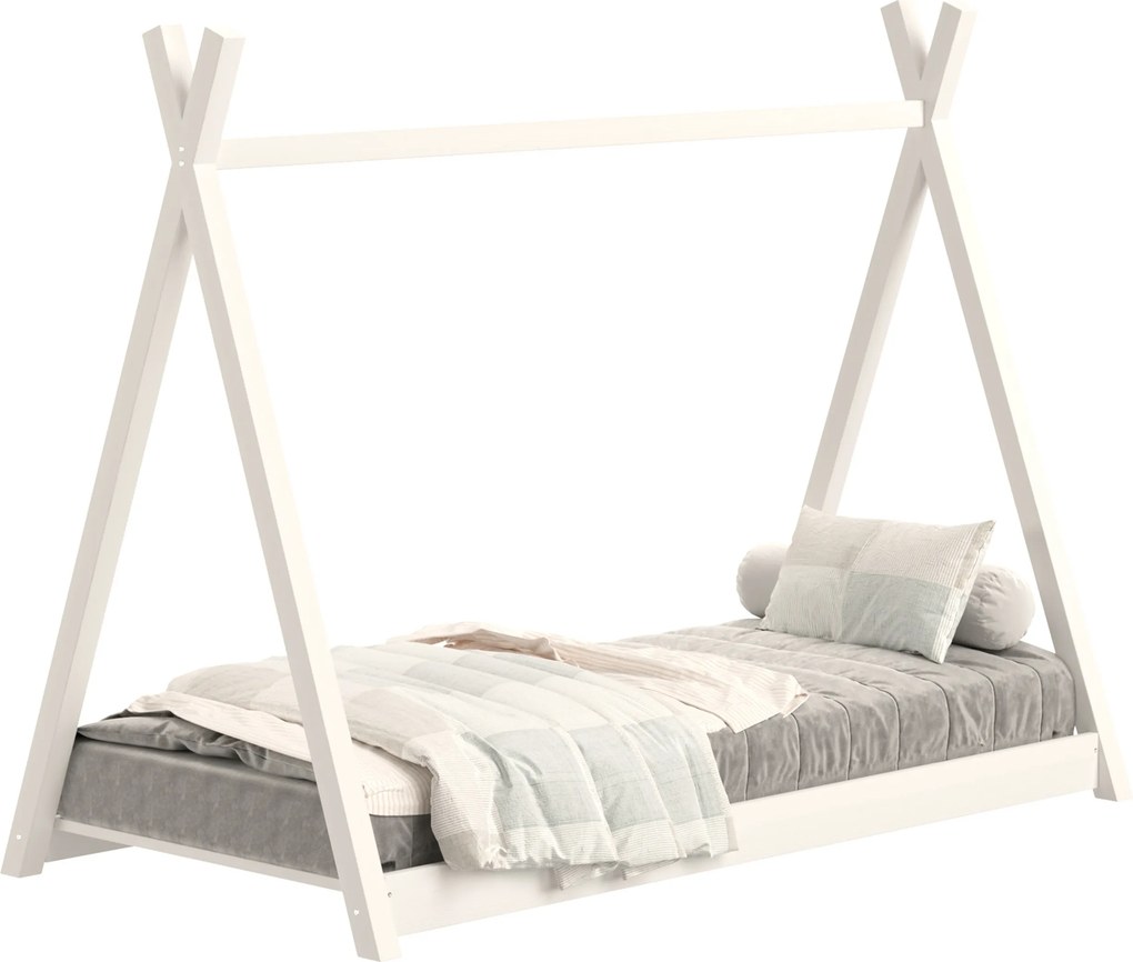 Łóżko dziecięce Tipi 70x140 drewniany domek - biały