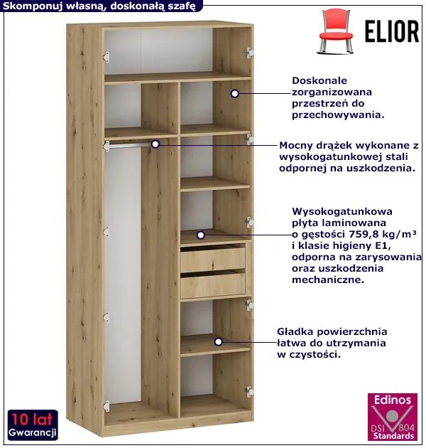 Korpus szafy z drążkiem i półkami dąb artisan 100 cm - Jonix 10X
