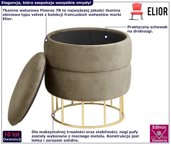 Beżowa welurowa pufa na nóżkach K4-G15