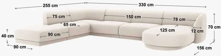 Narożnik panoramiczny sofa narożna 330/255/70 beż tkanina strukturalna Miley od Micadoni