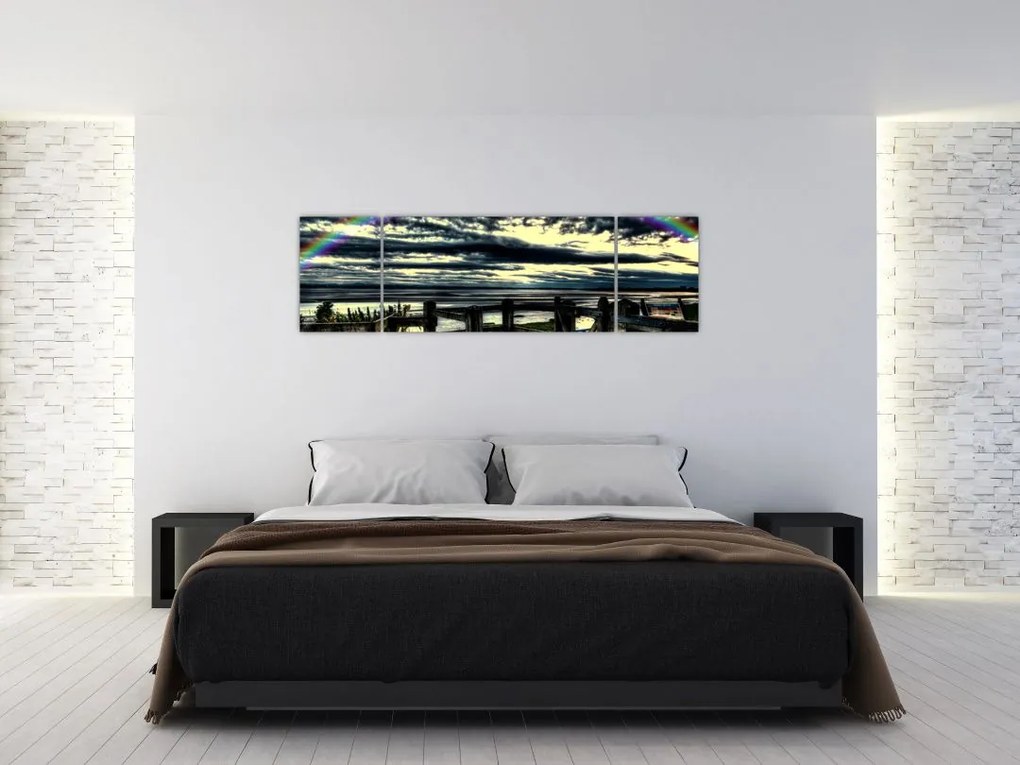 Obraz tęczy nad morzem (170x50 cm)