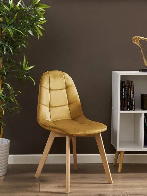 Musztardowe Welurowe Krzesło Skandynawskie C4-Z18