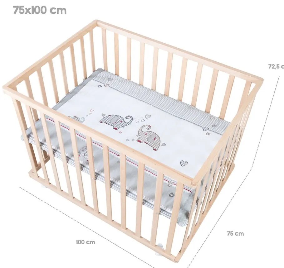 Kojec dla dzieci na kółkach w naturalnym kolorze 100x75 cm Jumbo Twins – Roba