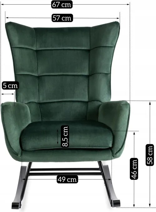 Fotel Bujany na Biegunach Uszak Wypoczynkowy JACKSON Zielony Welurowy do Salonu Nowoczesny