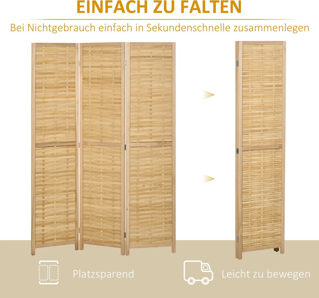 HOMCOM Parawan składany bambusowy 3 częściowy 120x170x18 cm naturalny do wnętrz | Aosom PL