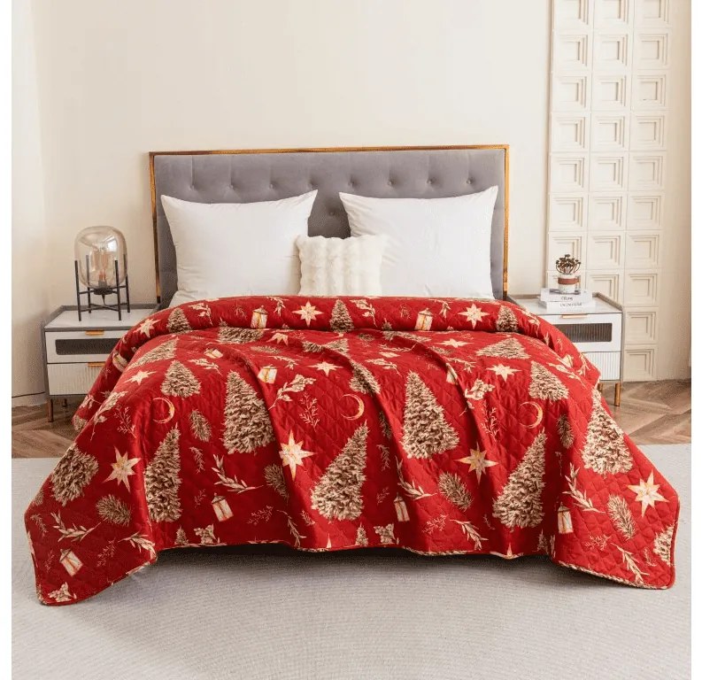 Narzuta na łóżko GOLD CHRISTMAS, czerwona Rozmiar: 170 x 210 cm