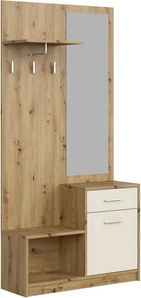 Garderoba z lustrem do przedpokoju dąb artisan + kaszmir A6-C32