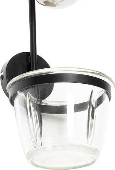 Nowoczesna lampa ścienna czarna ze szkłem - Roslini