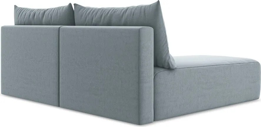 Niebieski aksamitny rozkładany narożnik ze schowkiem (lewostronny/z szezlongiem) Kalena – Makamii