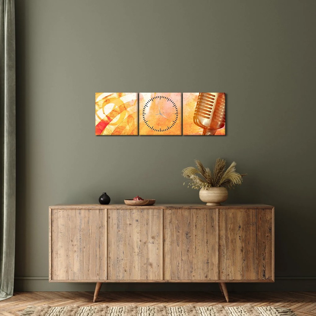 Obraz - Mikrofon retro (z zegarem) (90x30 cm)