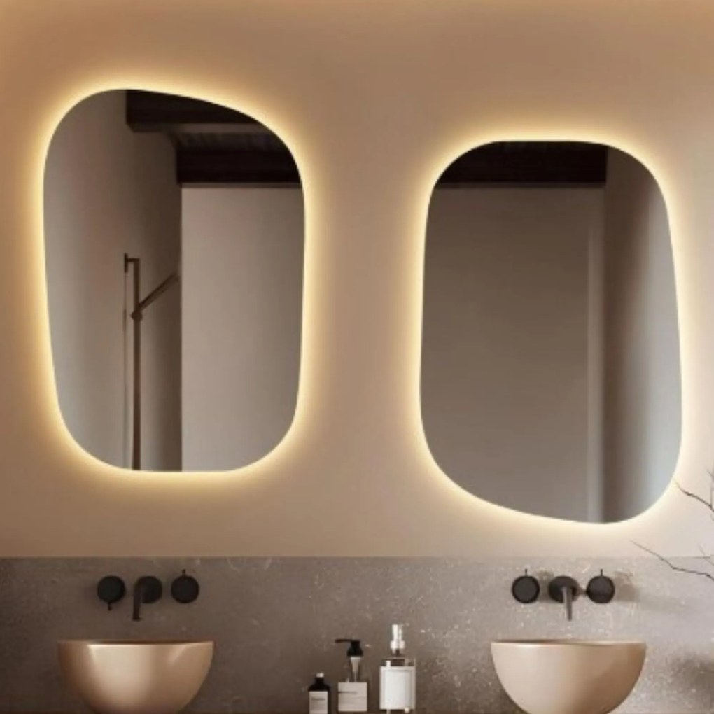 Lustro dekoracyjne o nieregularnym kształcie z podświetleniem ORGANIC Calm LED | Różne rozmiary | Różne kolory : Kolor tafli szkła - Srebrny, Rozmiar - 63 x 93 cm