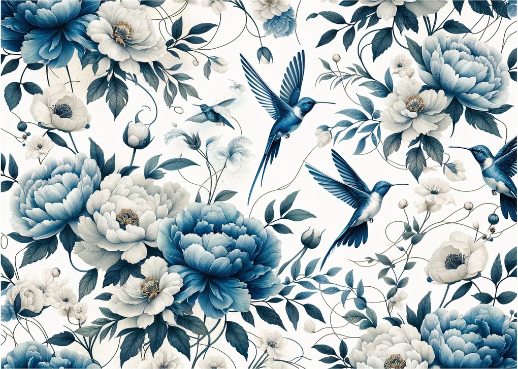 Obraz na szkle - Kolibry z kwiatami (70x50 cm)