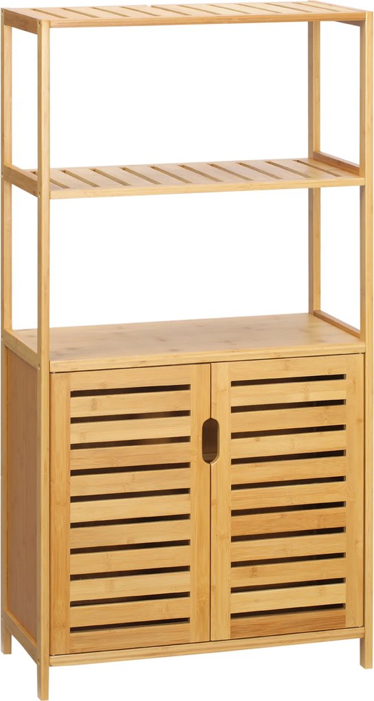 kleankin Szafka łazienkowa, komoda z lamelowymi drzwiami, regał łazienkowy, bambusowy, naturalne drewno
