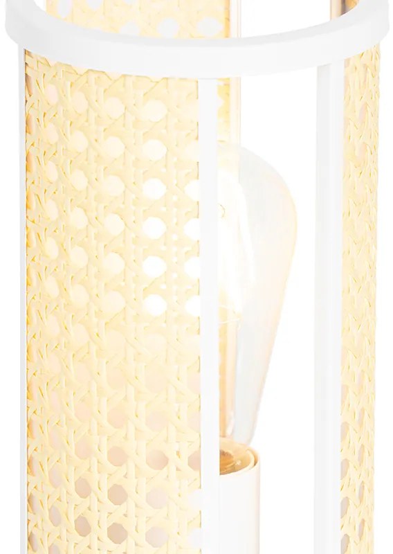Orientalna lampa stołowa biała z rattanu 12 cm - Akira Retro Oswietlenie wewnetrzne