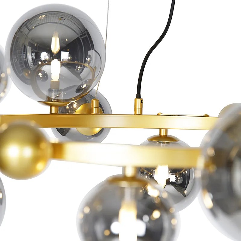 Lampa wisząca w stylu art deco złota z przydymionym szkłem 12-świateł - David ArtDeco Oswietlenie wewnetrzne