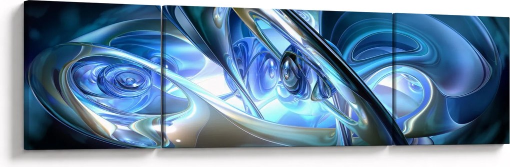 Obraz niebieskich fraktali (170x50 cm)