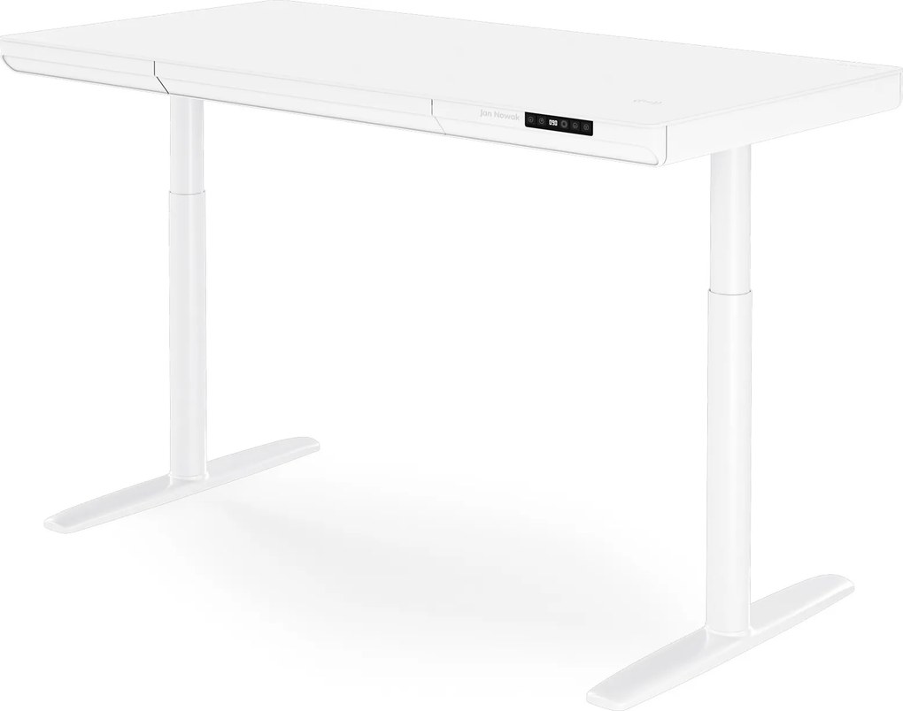 Biurko elektryczne sit-stand z szufladą i ładowarką bezprzewodową Qi białe, 1400 mm: ELLIS