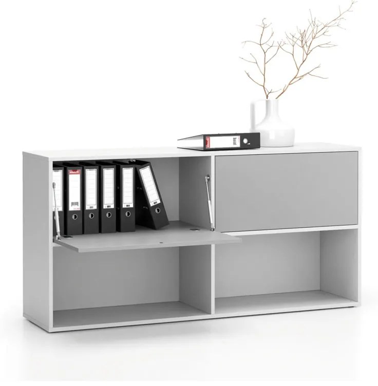 Regał biurowy LAYERS, długi, 2 schowki, 1582 x 400 x 777, biały/szary