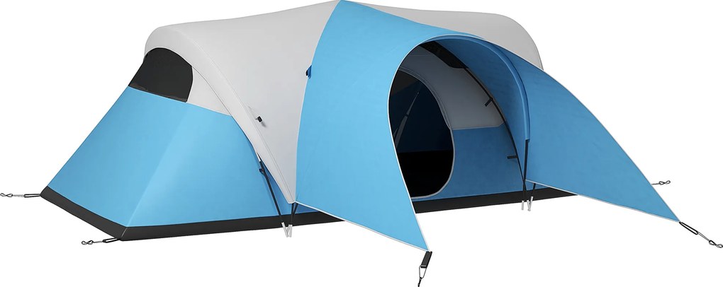 Outsunny Namiot campingowy dla 5-6 osób, Rodzinny namiot, Wodoodporny, z przedsionkiem, 550Dł x 300Szer x 198Wys cm, Niebieski