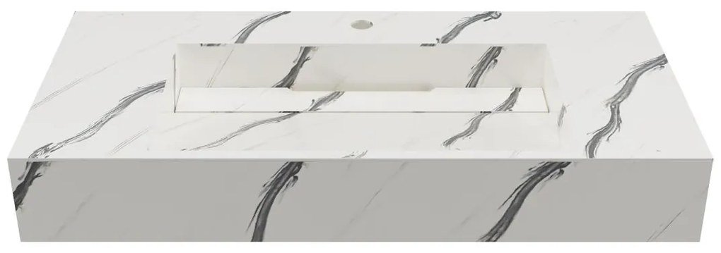 Umywalka podwieszana TAKOTNA z twardego materiału marmuropodobnego w kolorze białym – 90,2 × 45,2 × 8 cm (dł. × szer. × wys.)