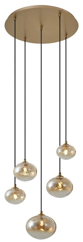 Lampa wisząca w stylu Art Deco złota z bursztynowym szkłem - Jia ArtDeco Oswietlenie wewnetrzne
