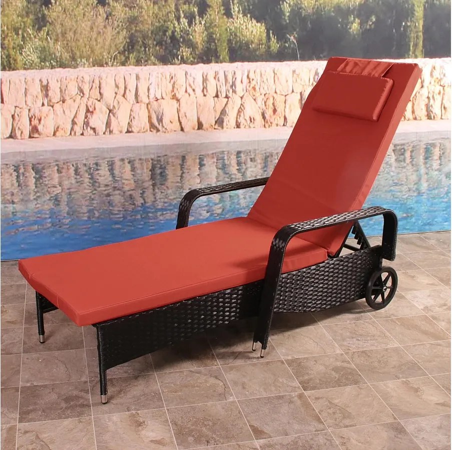 Polirattanowy leżak Cesena,  antracyt, poduszki terakota