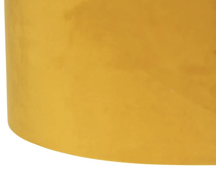 Lampa wisząca czarna z abażurami z weluru ochrowymi ze złotem 35 cm - BlitzWiejski/ Rustykalny / Vintage Oswietlenie wewnetrzne