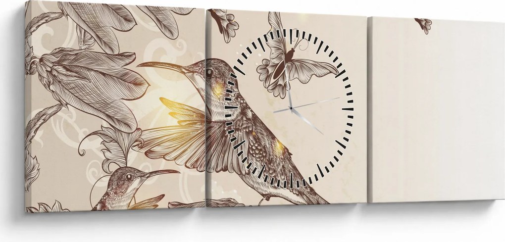 Obraz - Kolibry (z zegarem) (90x30 cm)