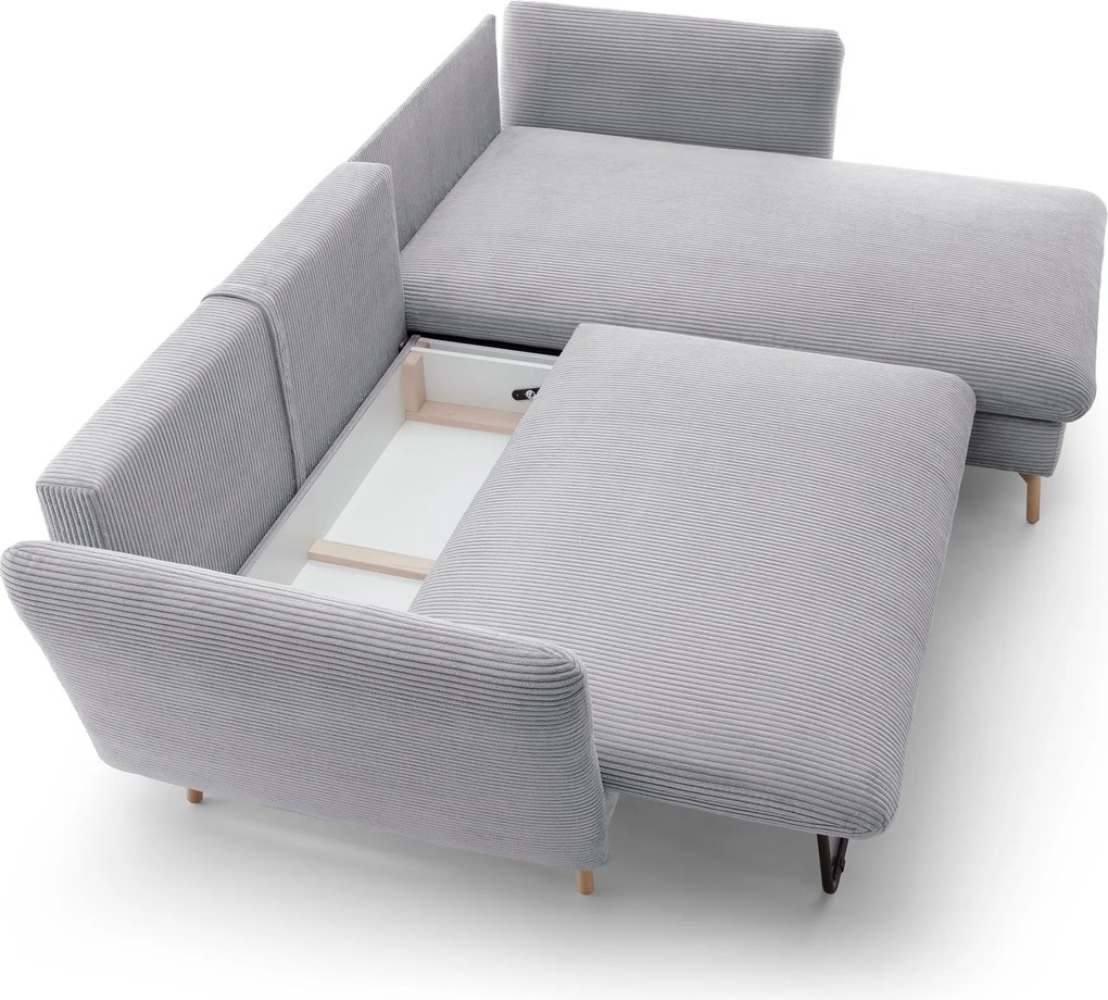 Masseno Narożnik NERA z funkcją spania i pojemnikiem na pościel Narozniki L, Rozkładana sofa - Szary, POSO 55