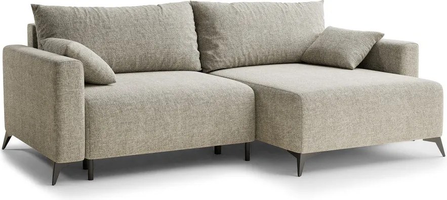 Beżowy rozkładany narożnik ze schowkiem z tkaniny szenilowej (prawostronny/z szezlongiem) Leon – Maison de Rêve