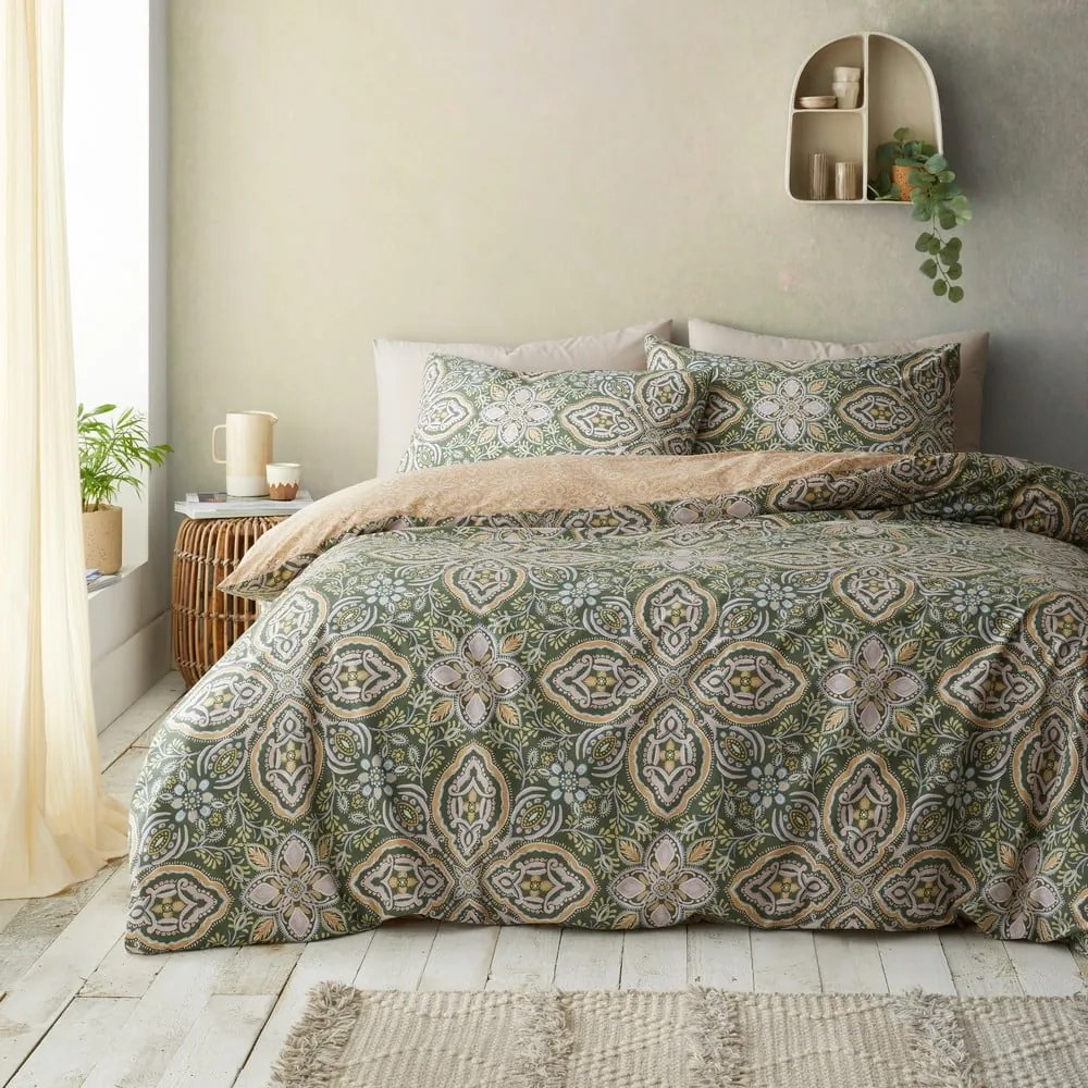 Zielono-beżowa pościel dwuosobowa 230x220 cm Alba Geo – Pineapple Elephant