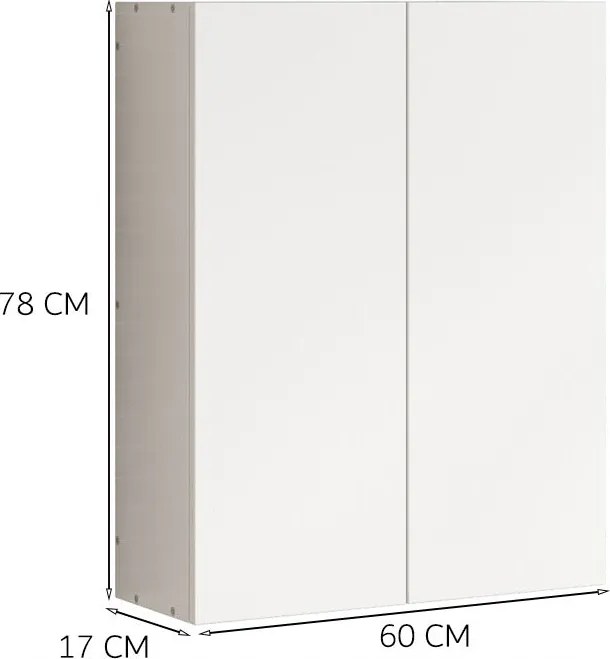 Szafka wisząca do łazienki, biała, z 2 drzwiami, nowoczesna, do montażu na ścianie, z 3 półkami, 60 cm