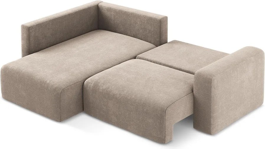 Beżowy rozkładany narożnik ze schowkiem z tkaniny szenilowej (lewostronny/w kształcie litery L) Kona – Makamii