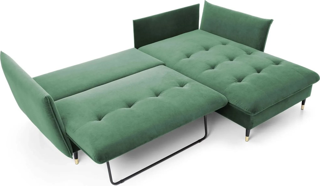 Zielony welurowy narożnik z funkcją spania butelkowa zieleń D6-G55