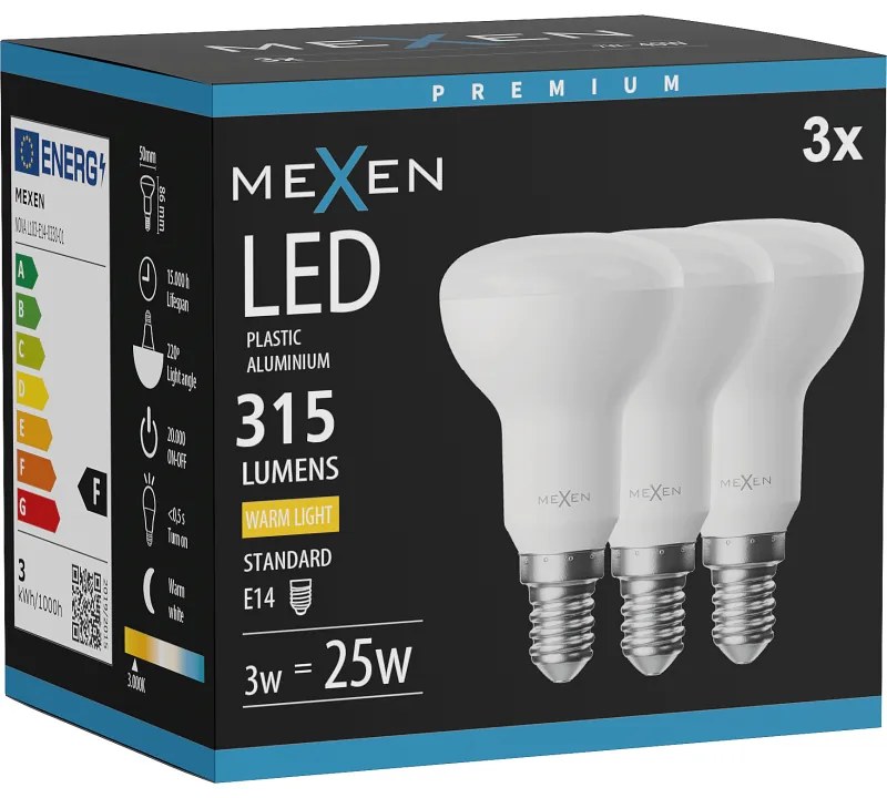 Mexen Nova 3x żarówka LED E14, R50, 3W, Ciepła - 3000K, 315 lm - L103-E14-0330-01x03