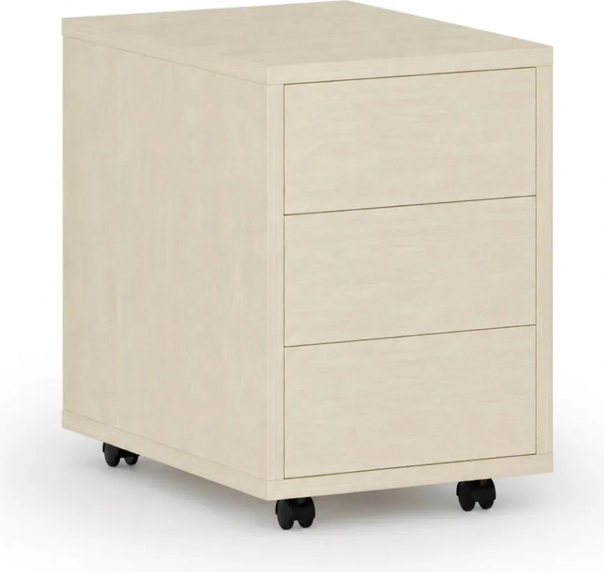 Kontenerek biurowy mobilny PRIMO WOOD, PUSH-lock, 3 szuflady, brzoza